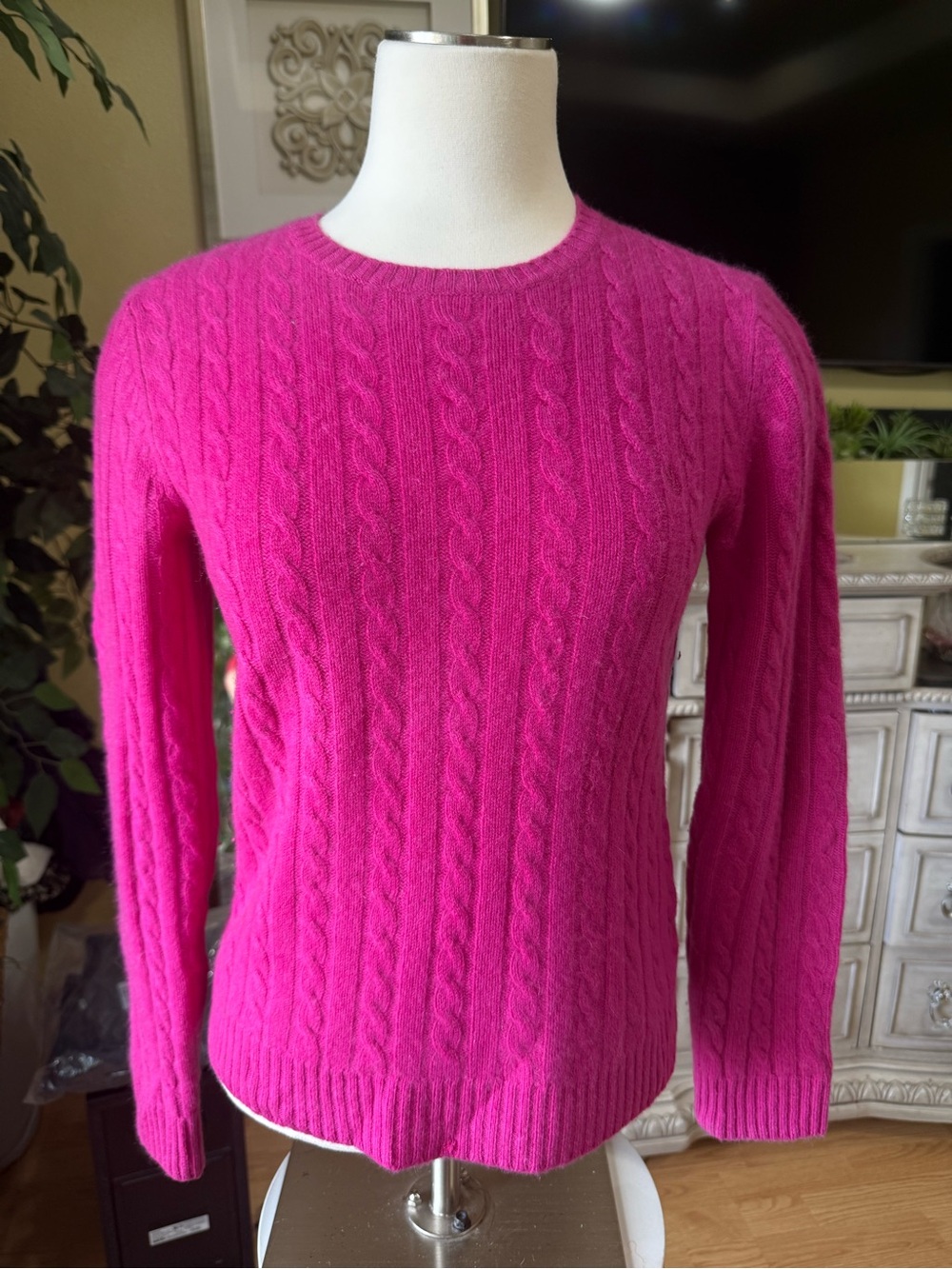 Lauren Ralph Lauren 100% Cashmere Cable Knit Sweater Pink Fuchsia Small